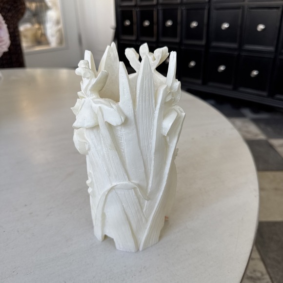 VTG Hand-Carved Soapstone Hurricane Candle Artisan Floral Motif - Picture 3 of 7